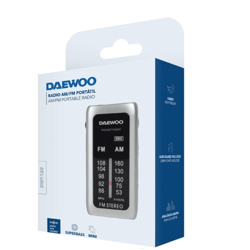 Rádio portátil mini DW1129 Daewoo, Cor Prata.