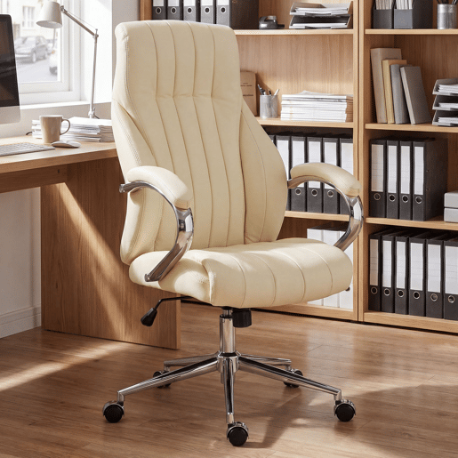 Silla de oficina Wigan Cuero auténtico Crema 76X73X120 cm