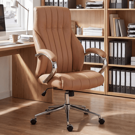 Silla de oficina Wigan Cuero auténtico Marrón claro 76X73X120 cm