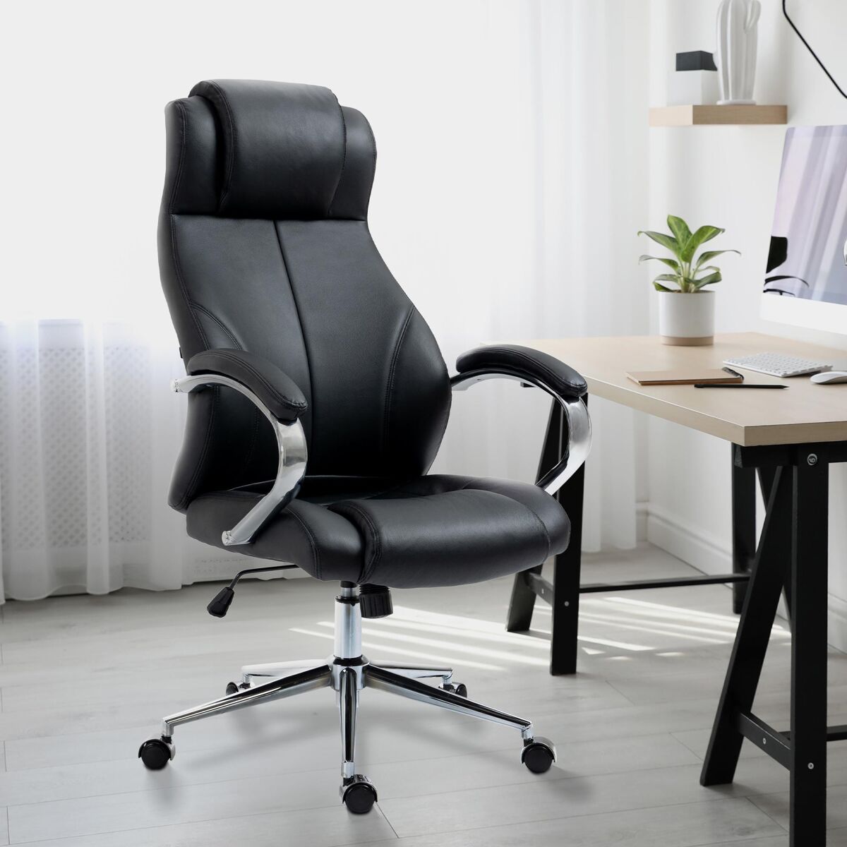 Silla de oficina salford en cuero auténtico 120x64x79 cm