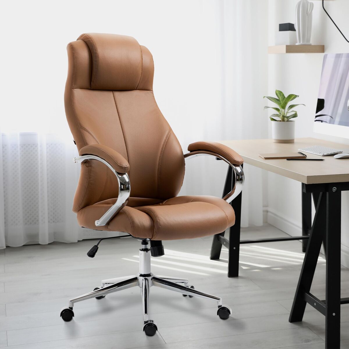 Silla de oficina salford en cuero auténtico 120x64x79 cm