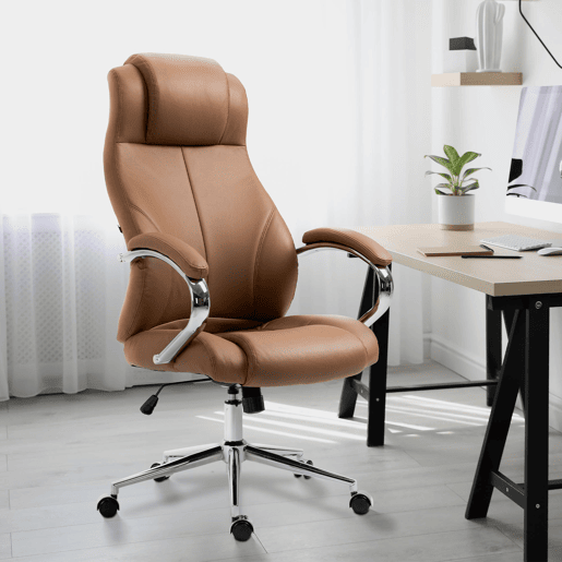 Silla de oficina Salford de cuero auténtico Marrón claro 79X64X120 cm Silla de oficina Salford de cuero auténtico Marrón claro 79X64X120 cm
