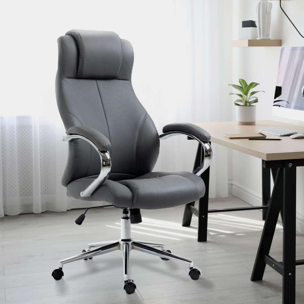 Silla de oficina salford en cuero auténtico 120x64x79 cm