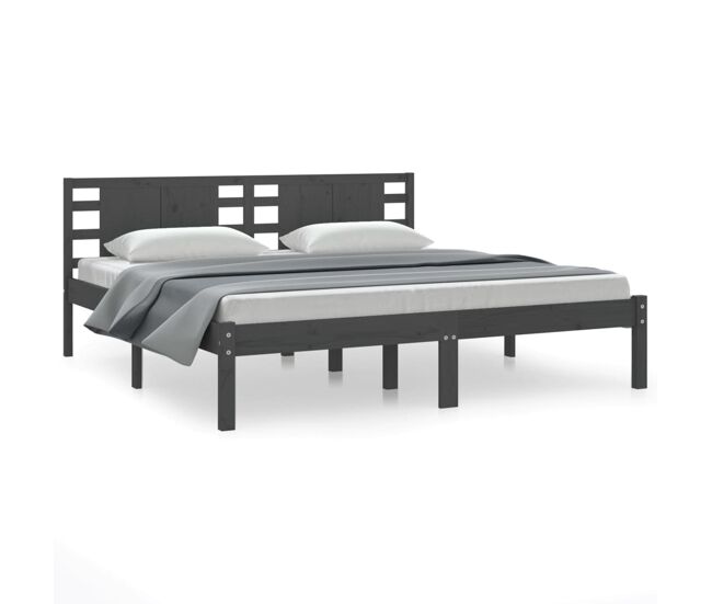 Estructura de cama de madera maciza de pino gris 200x200 cm