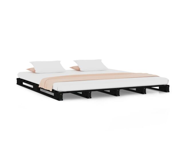 Cama de palets madera maciza pino negra 120x190 cm