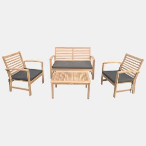 Conjunto de muebles de jardín acacia GOA de 4 plazas - cojines grises