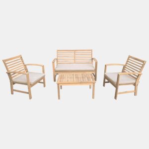 Conjunto de muebles de jardín de acacia GOA 4 plazas - cojines arena