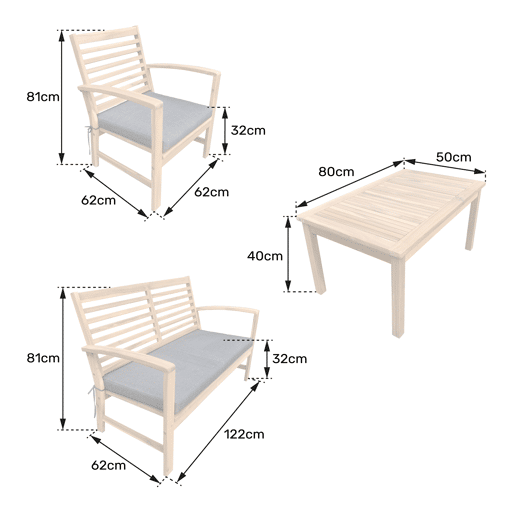 Conjunto de muebles de jardín de acacia GOA 4 plazas - cojines arena