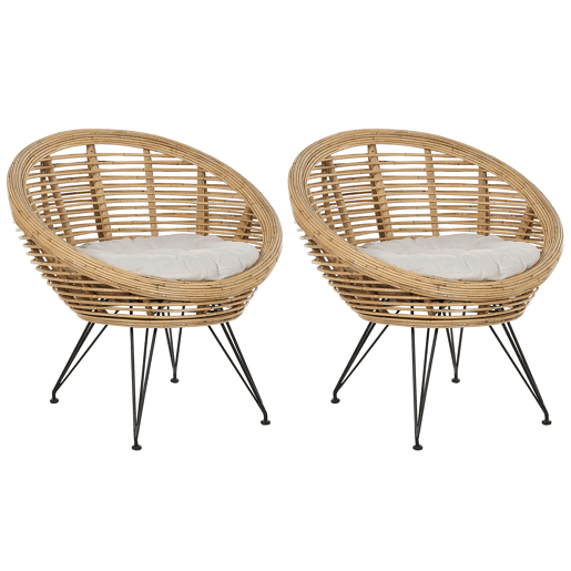 Conjunto de 2 cadeiras de jardim com almofadas MARATEA Rattan Natural