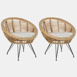 Conjunto de 2 cadeiras de jardim com almofadas MARATEA Rattan Natural
