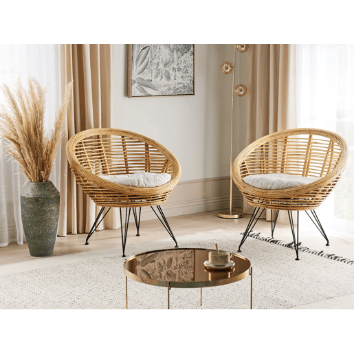 Conjunto de 2 cadeiras de jardim com almofadas MARATEA Rattan Natural
