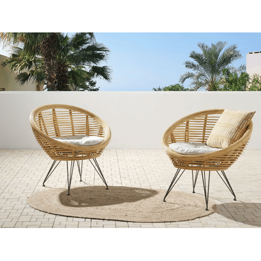 Conjunto de 2 cadeiras de jardim com almofadas MARATEA Rattan Natural