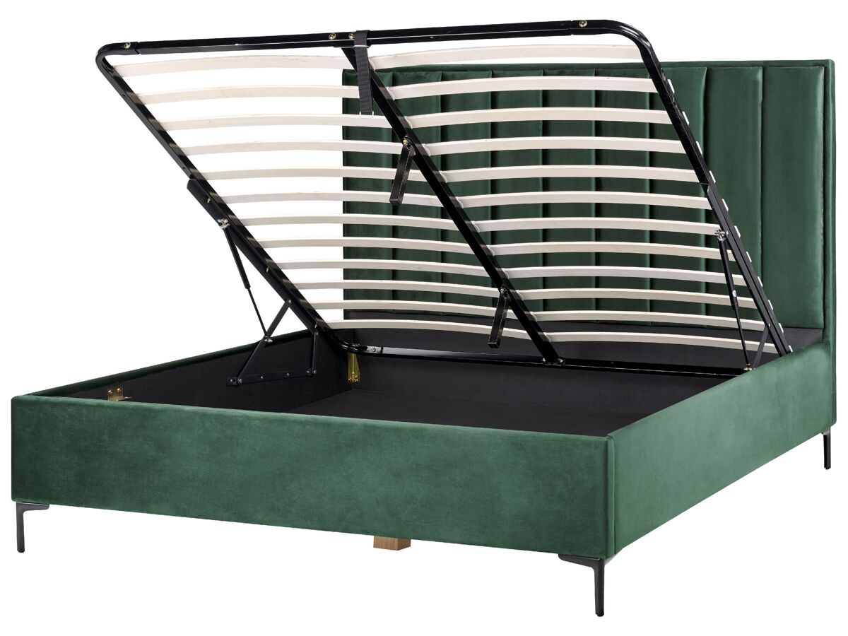 Beliani Cama con almacenaje Terciopelo SEZANNE 190x215 Verde Oscuro