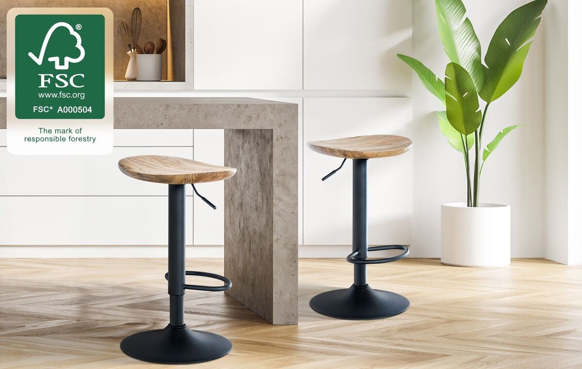 Set de 2 taburetes de bar skelde en madera y metal 56x41x38.5 cm