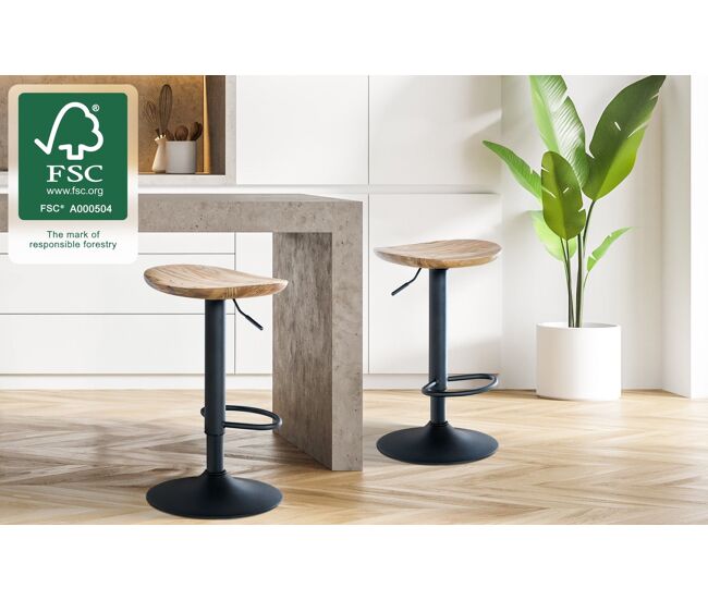 Set de 2 taburetes de bar skelde en madera y metal 56x41x38.5 cm