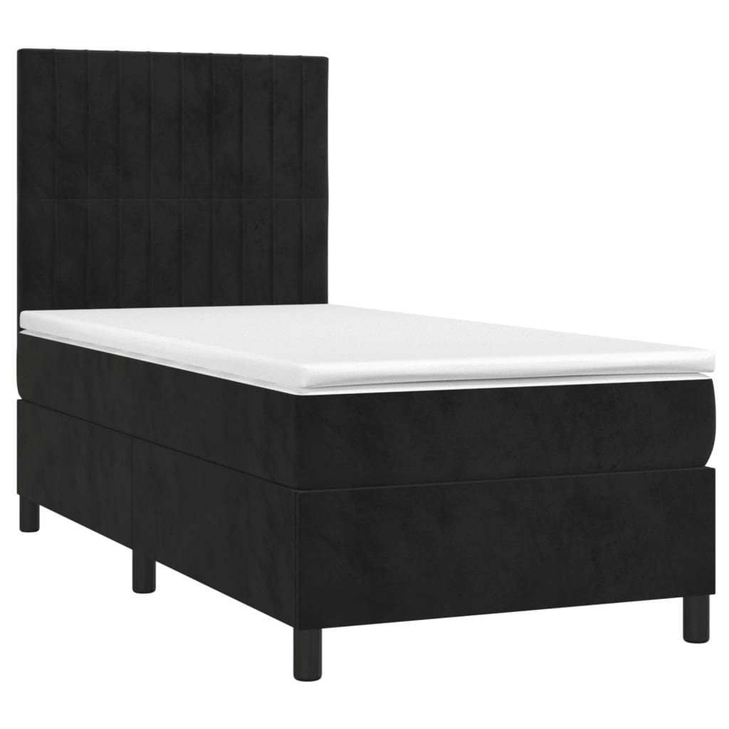 Cama box spring colchón y led terciopelo negro 90x190 cm rayas verticales