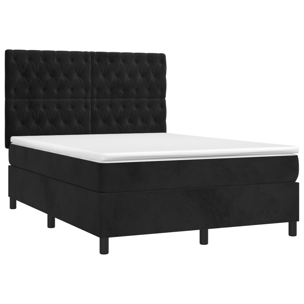 Cama box spring colchón y LED terciopelo - Diseño de botones 140x190 Negro