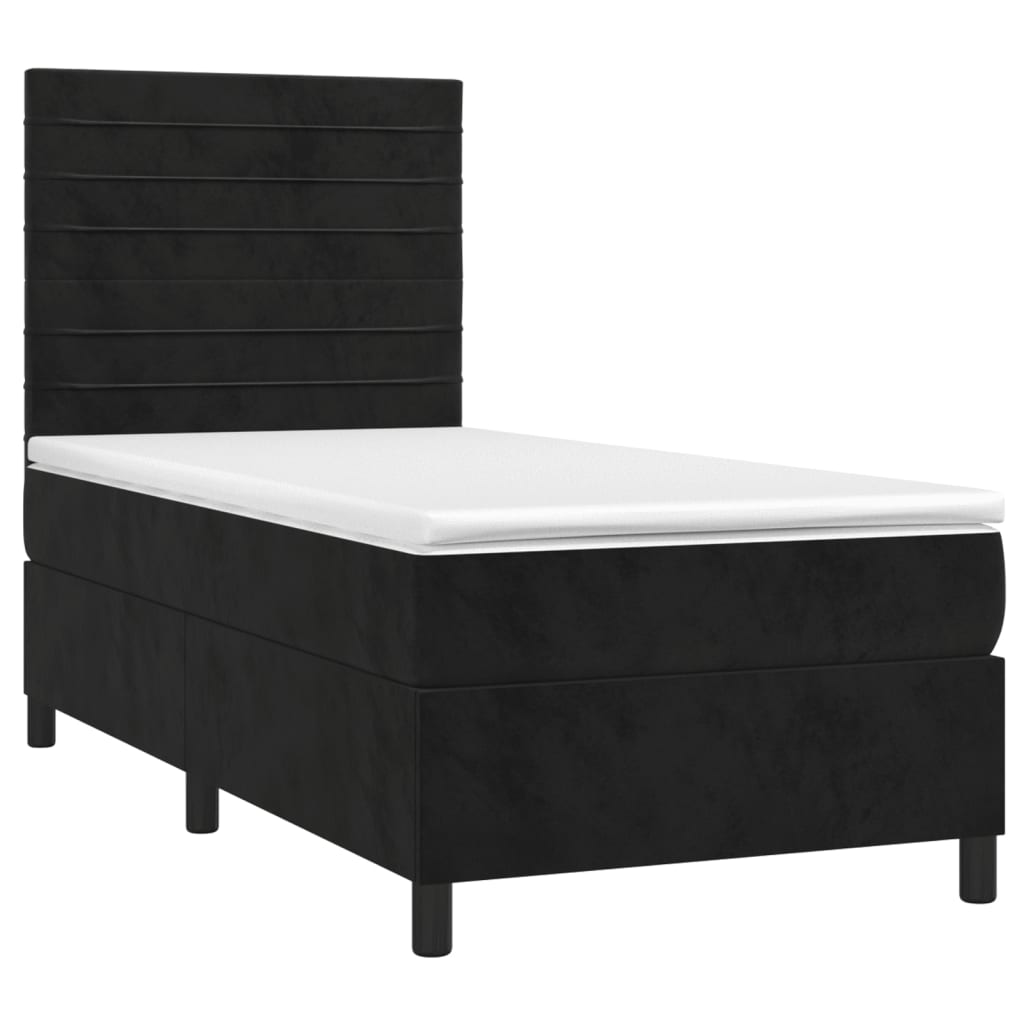 Cama box spring colchón y LED terciopelo - Rayas horizontales 90x200 Negro