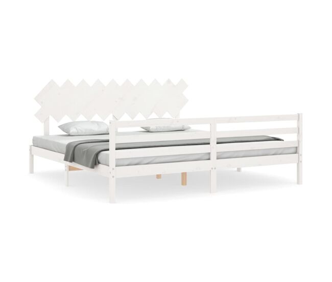 Estructura de cama con cabecero madera maciza blanco 200x200cm