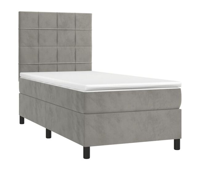 Cama box spring colchón y LED terciopelo - Bloques con cuadros 80x200