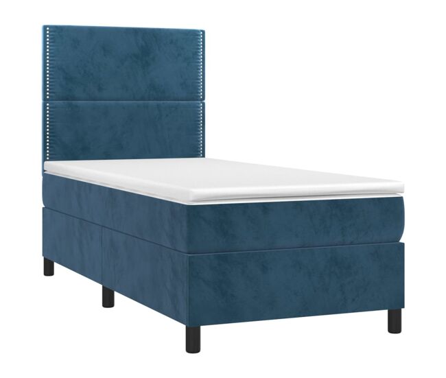 Cama box spring colchón y led terciopelo azul oscuro 100x200 cm liso con clavos