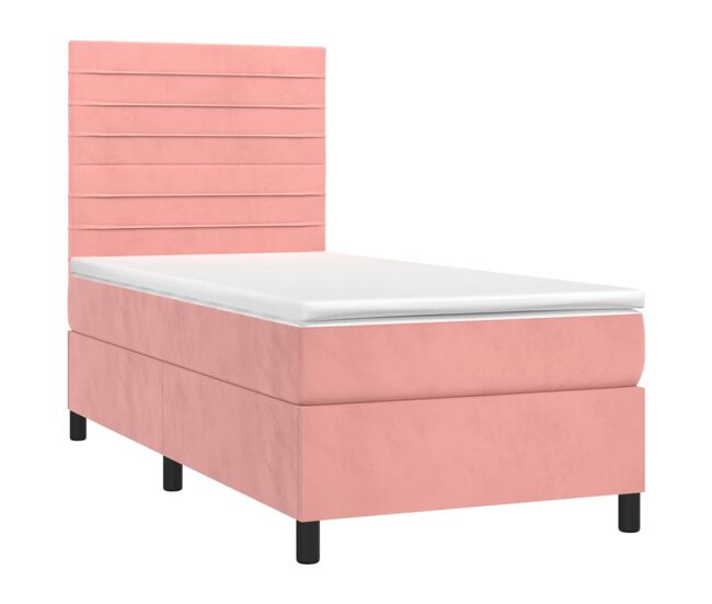 Cama box spring colchón y led terciopelo rosa 90x190 cm rayas horizontales