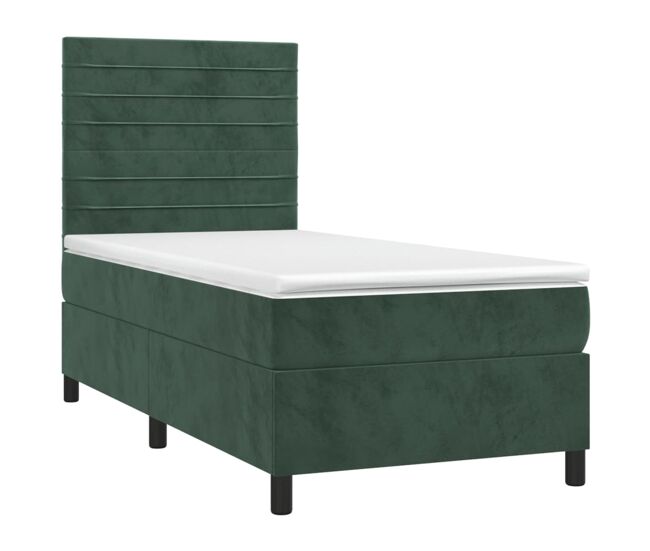 Cama box spring colchón y led terciopelo verde oscuro 100x200cm rayas horizontales