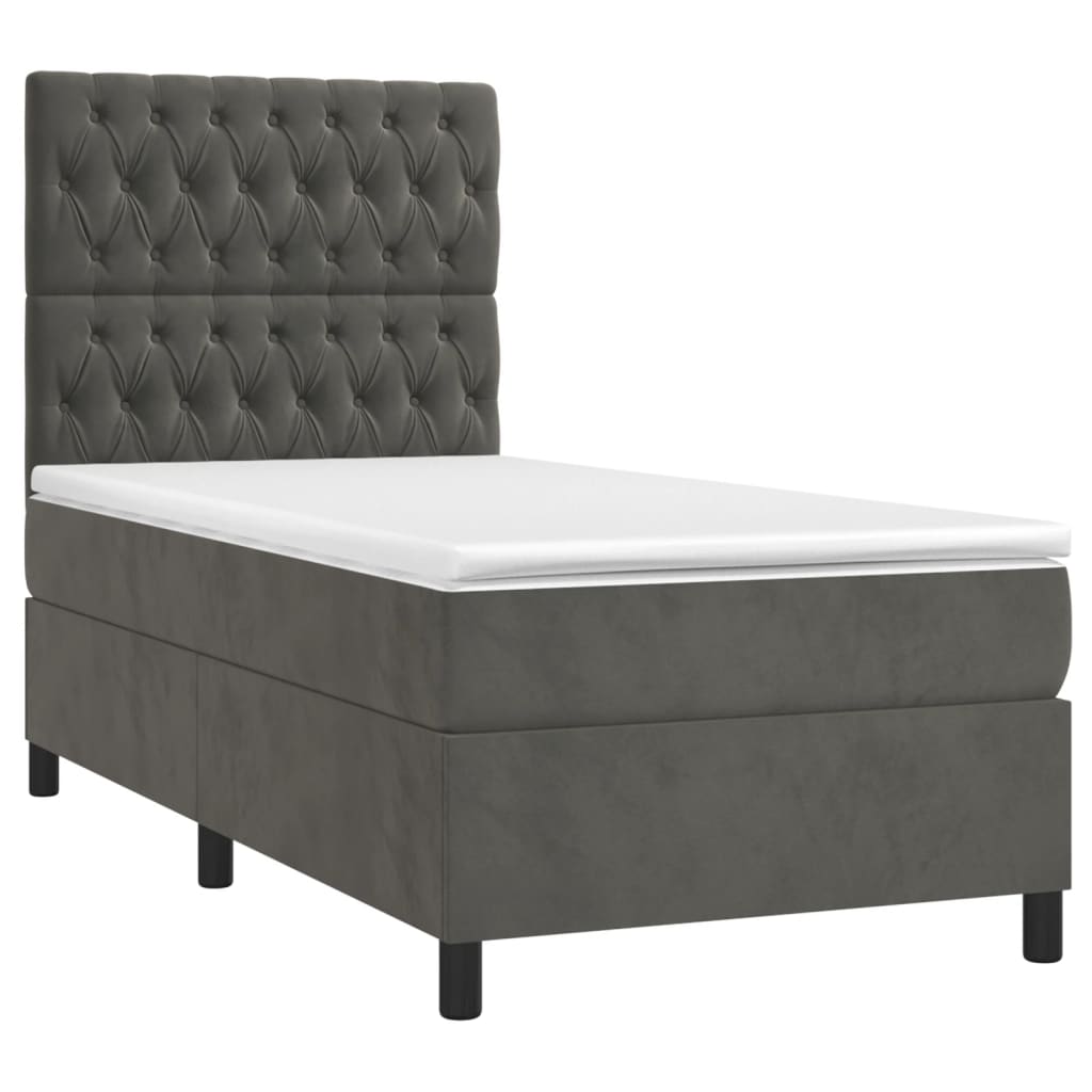 Cama box spring colchón y LED terciopelo - Diseño de botones 90x200 Gris