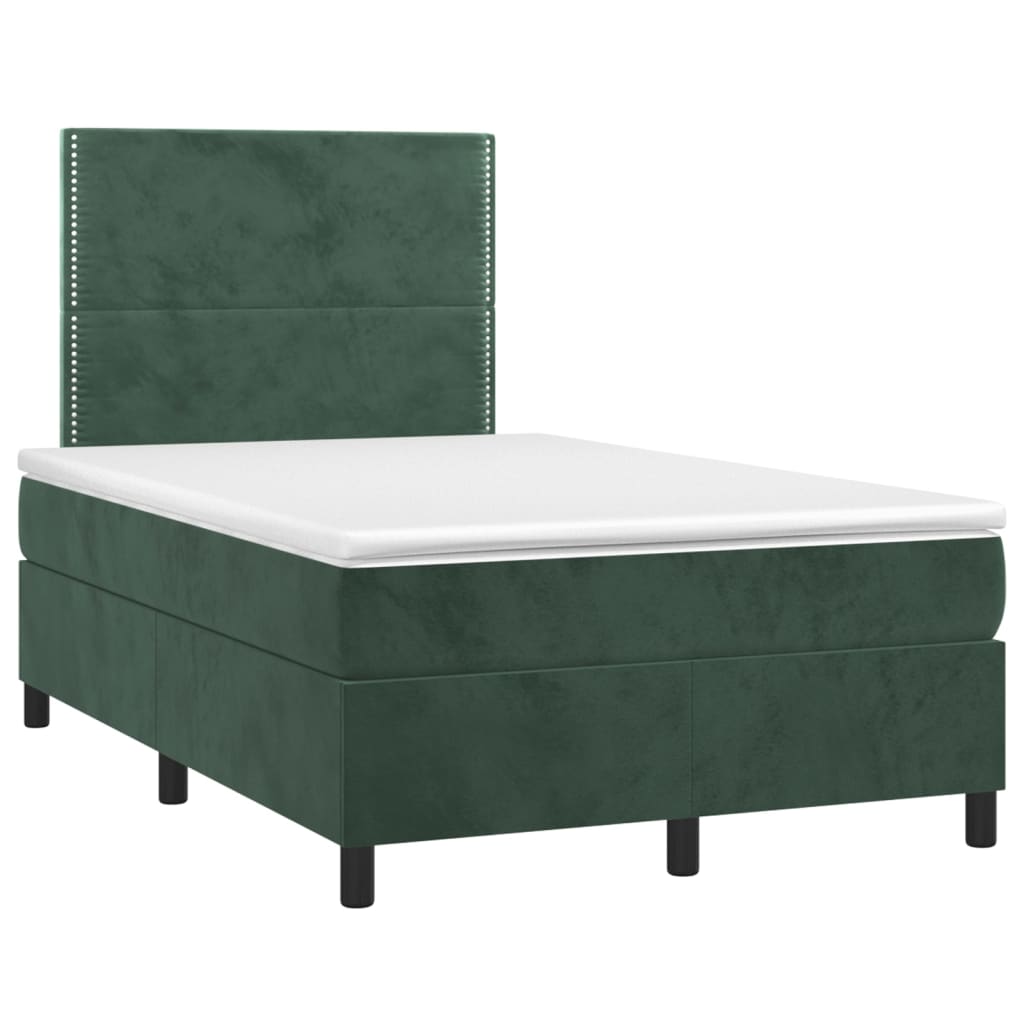 Cama box spring colchón y led terciopelo verde oscuro 120x200cm liso con clavos