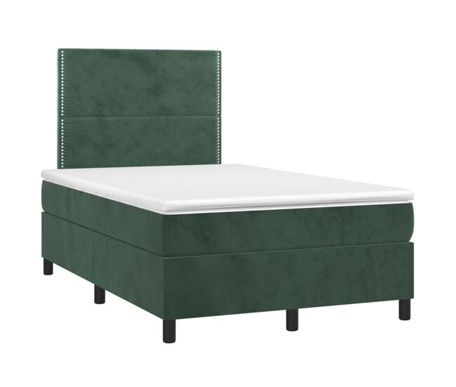 Cama box spring colchón y led terciopelo verde oscuro 120x200cm liso con clavos