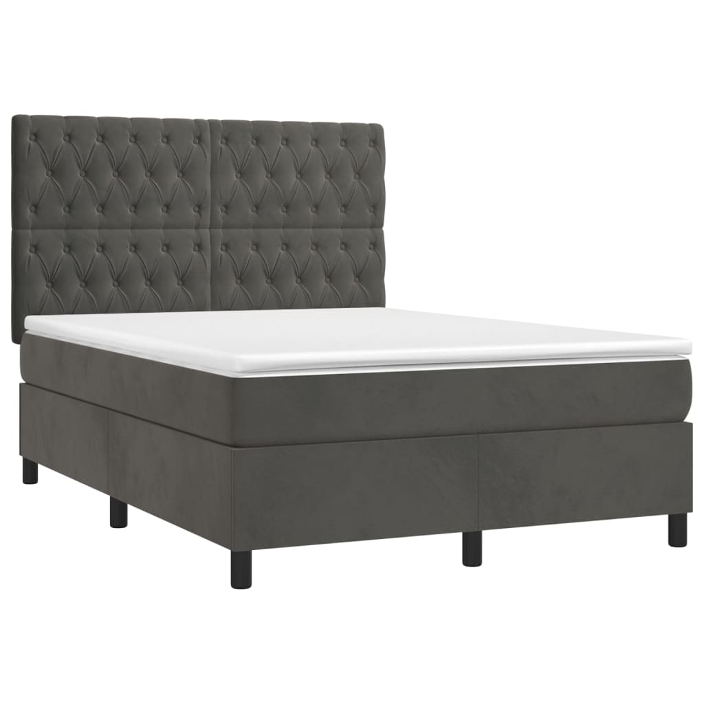 Cama box spring colchón y LED terciopelo - Diseño de botones 140x190 Gris