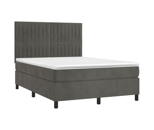 Cama box spring colchón y LED terciopelo gris oscuro 140x200 cm Rayas verticales