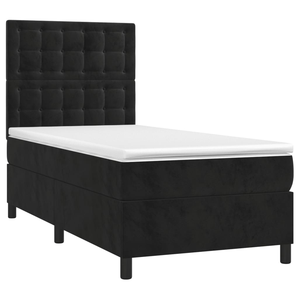 Cama box spring colchón y LED terciopelo - Botones 80x200 Negro