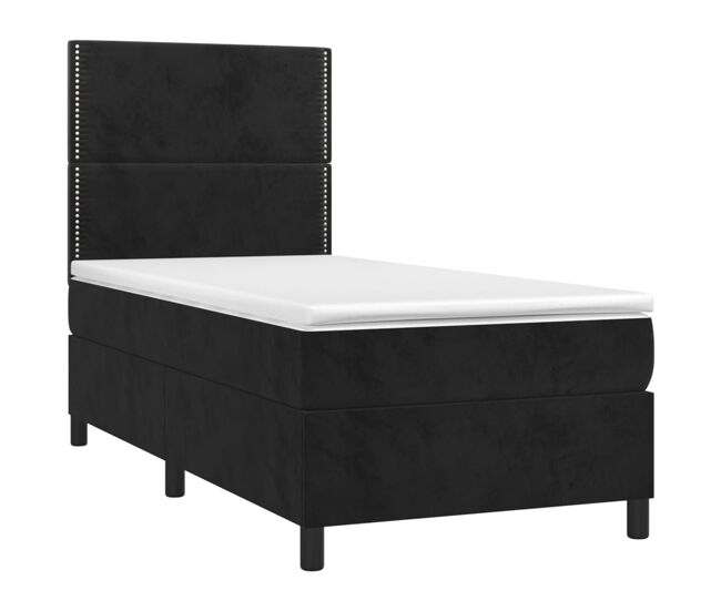 Cama box spring colchón y LED terciopelo - Liso con clavos 90x190