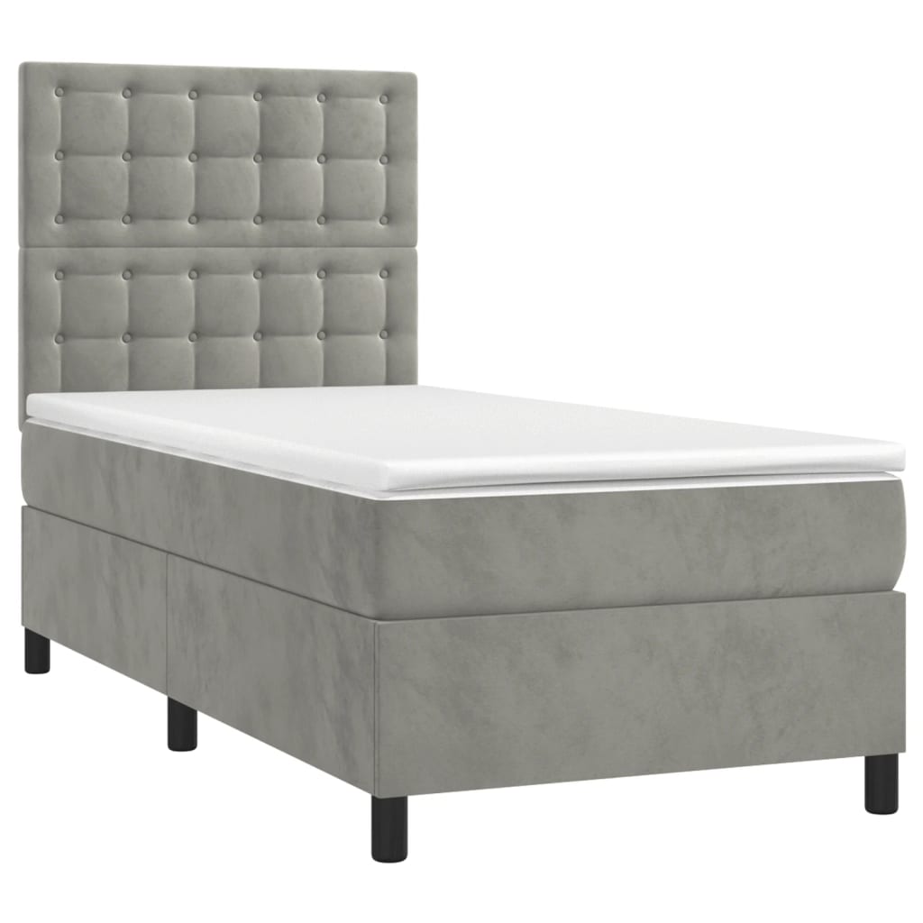 Cama box spring colchón y LED terciopelo - Botones 80x200 Gris Claro