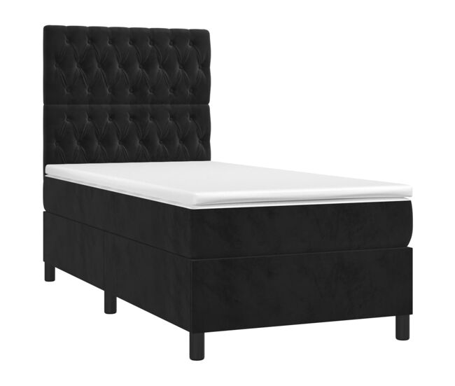 Cama box spring colchón y led terciopelo negro 90x190 cm diseño de botones