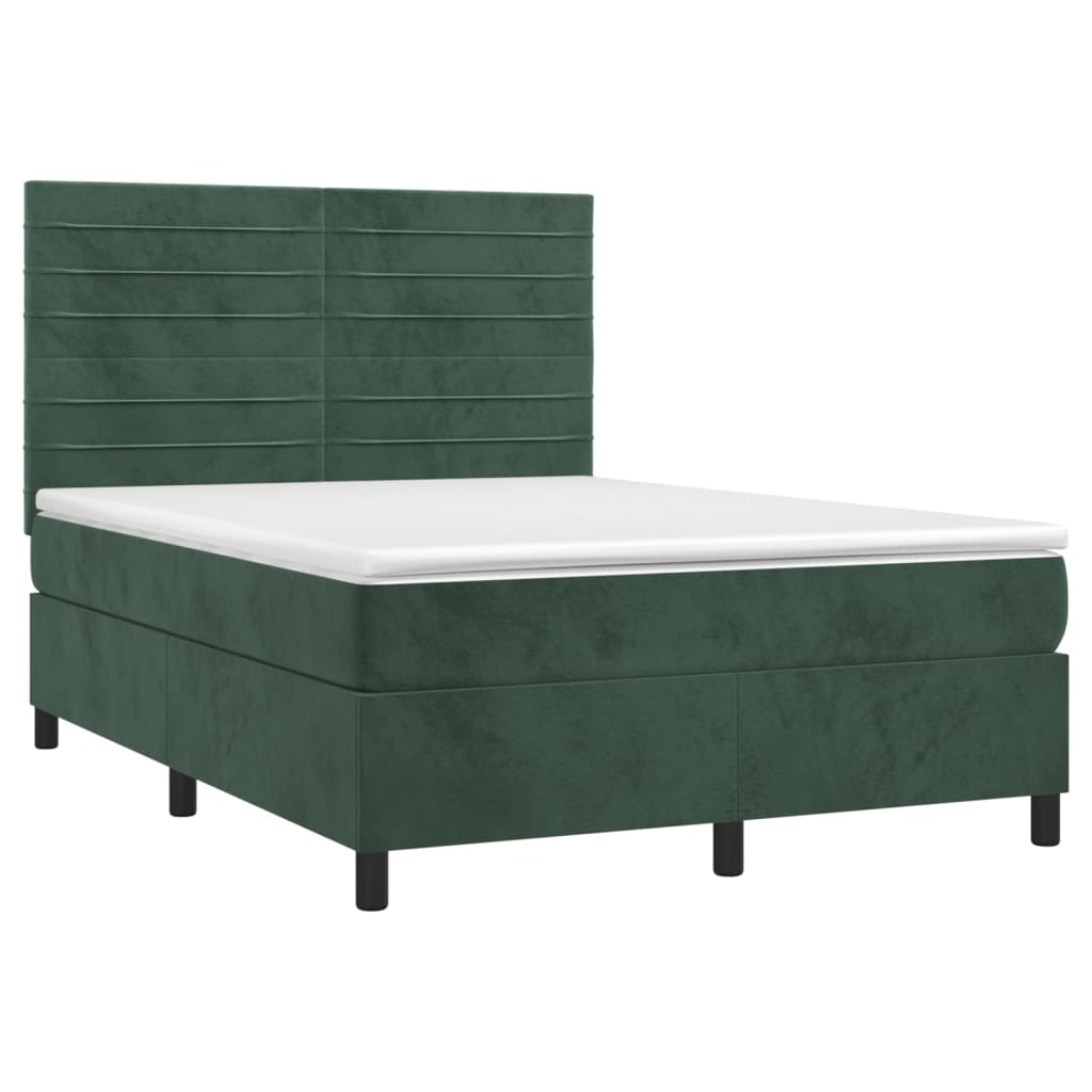 Cama box spring colchón y led terciopelo verde oscuro 140x190cm rayas horizontales