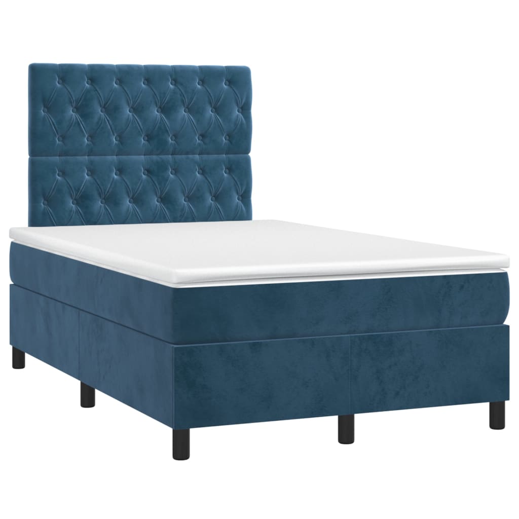 Cama box spring colchón y LED terciopelo - Diseño de botones 120x200 Azul