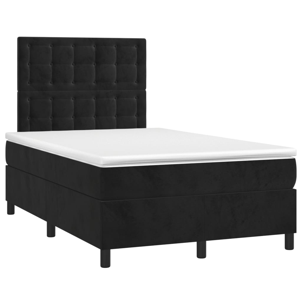 Cama box spring colchón y LED terciopelo - Botones 120x200 Negro