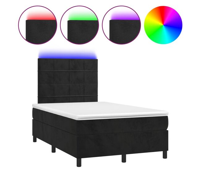 Cama box spring colchón y LED terciopelo - Bloques con cuadros 120x200