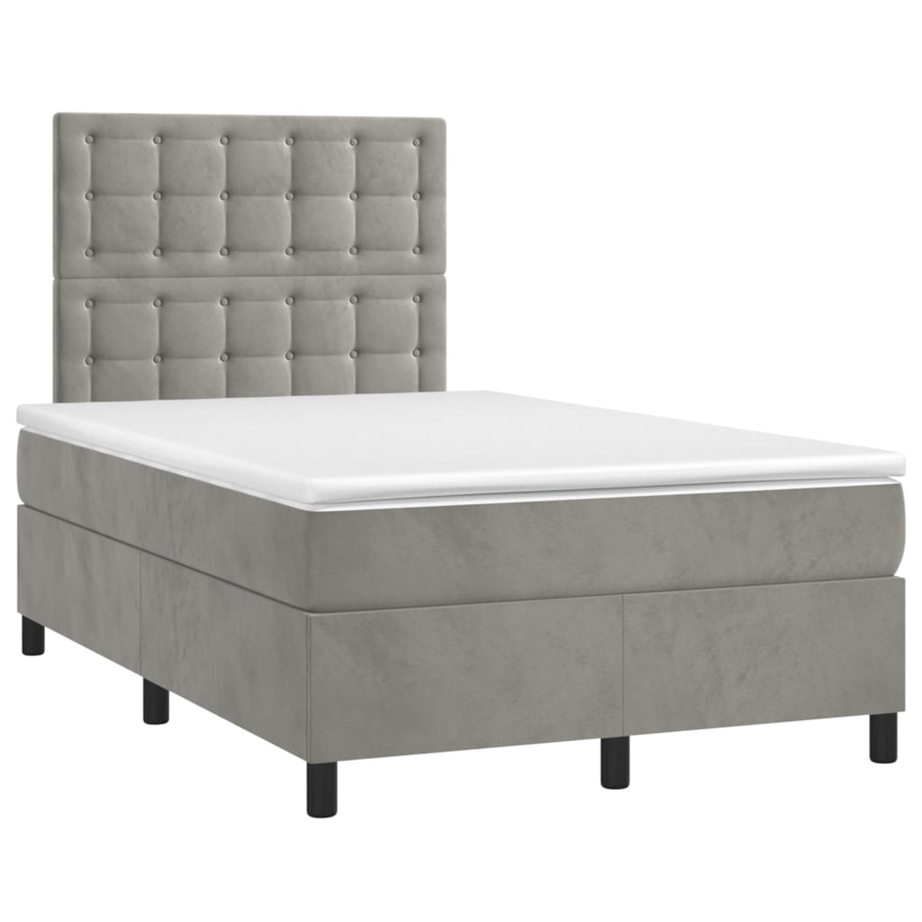 Cama box spring colchón y LED terciopelo - Botones 120x200 Gris Claro