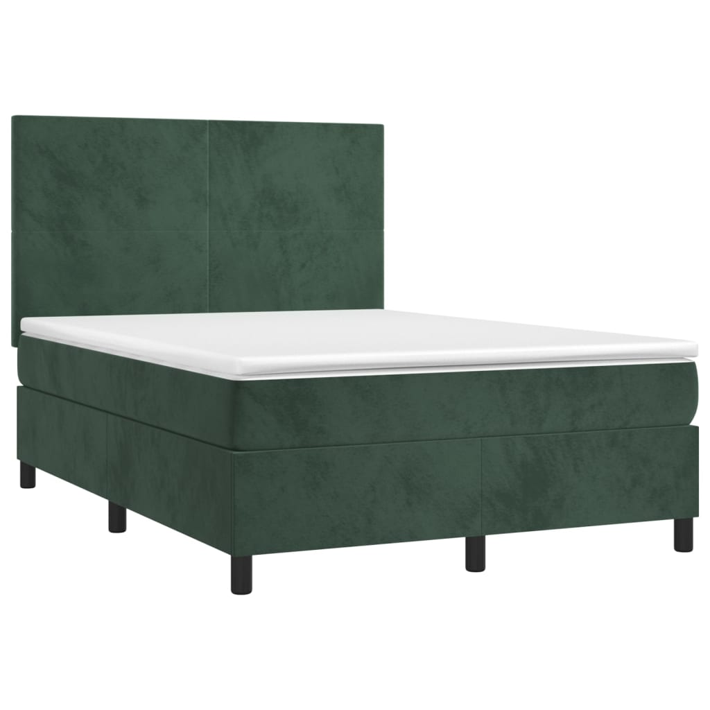Cama box spring colchón y LED terciopelo - Diseño plano 140x200 Verde