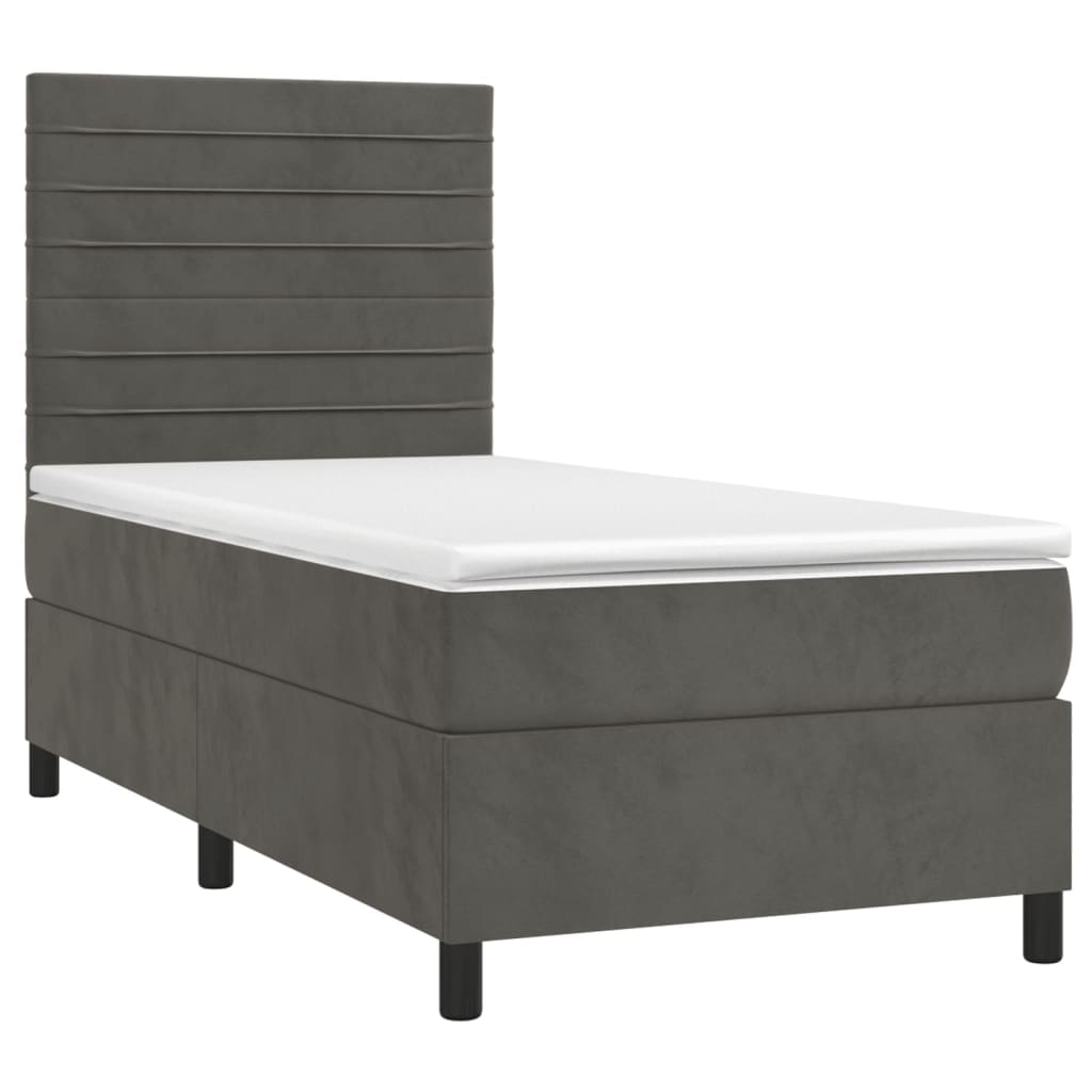 Cama box spring colchón y LED terciopelo - Rayas horizontales 90x200 Gris