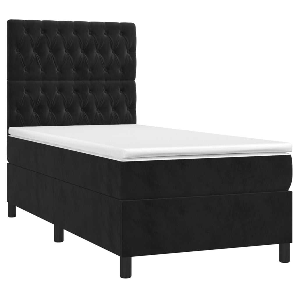 Cama box spring colchón y LED terciopelo - Diseño de botones 90x200 Negro