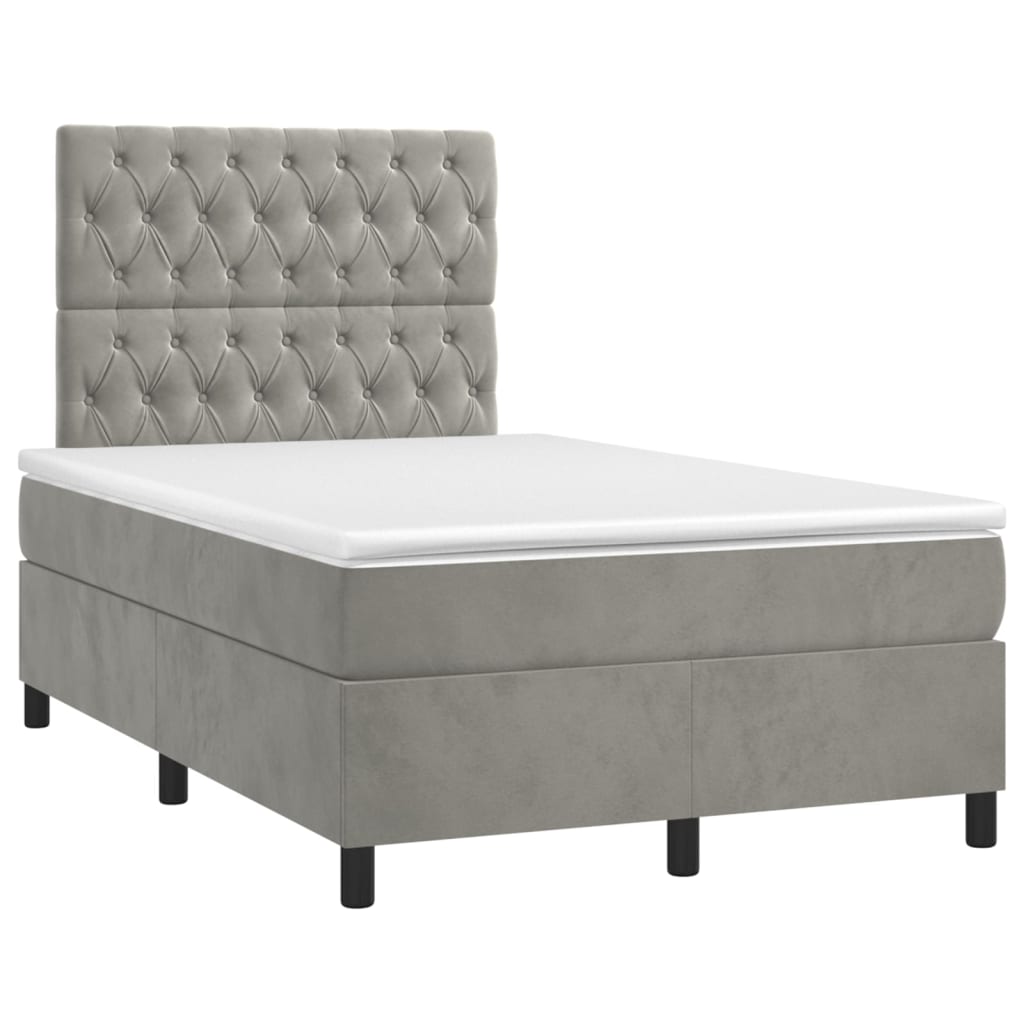 Cama box spring colchón y LED terciopelo - Diseño de botones 120x200 Gris Claro