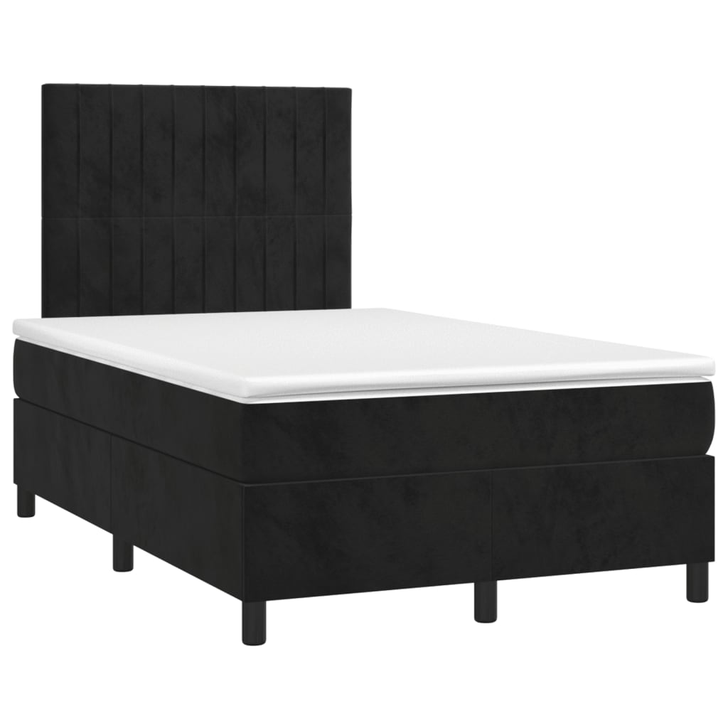 Cama box spring colchón y led terciopelo negro 120x200 cm rayas verticales