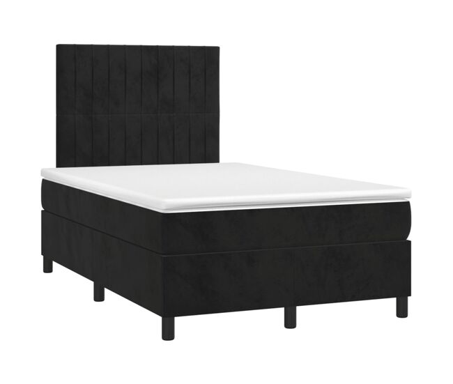 Cama box spring colchón y led terciopelo negro 120x200 cm rayas verticales