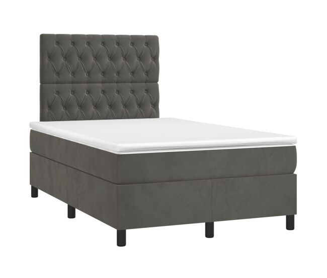 Cama box spring colchón y led terciopelo gris oscuro 120x200 cm diseño de botones