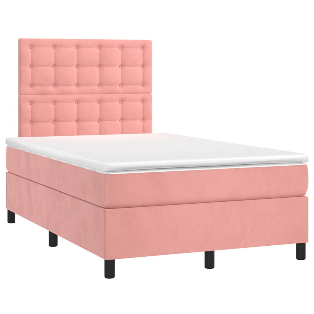 Cama box spring colchón y LED terciopelo - Botones 120x200 Rosa