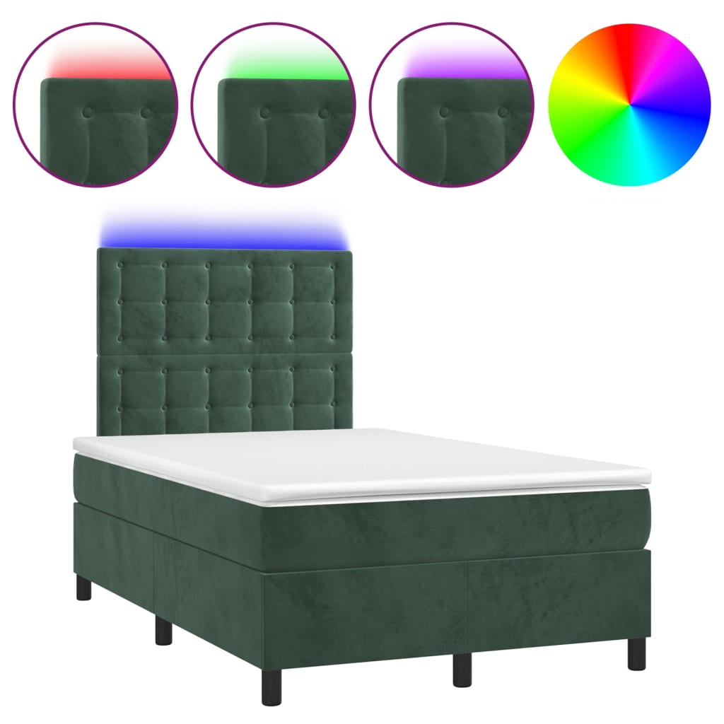 Cama box spring colchón y LED terciopelo - Botones 120x200 Verde